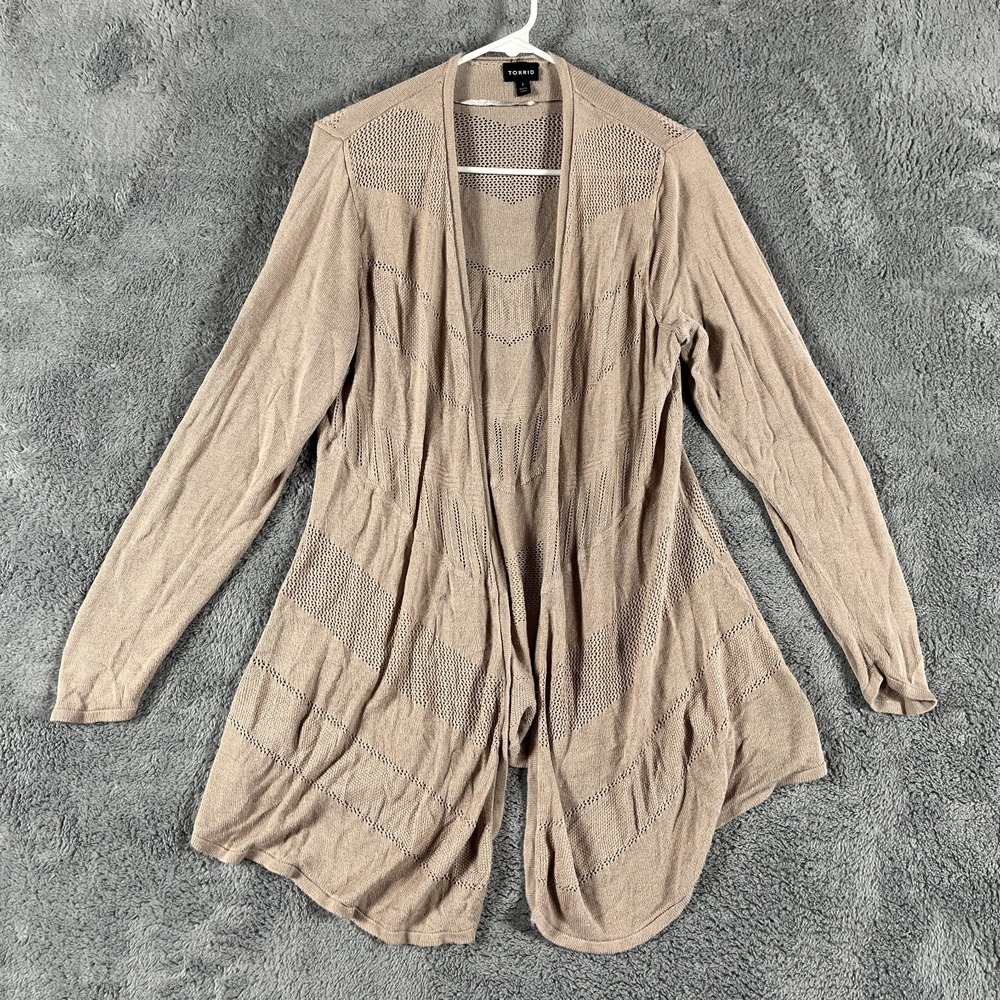 Torrid Cardigan Womens Size 1 Taupe Knit Lightweight Waterfall Hem Open Front
